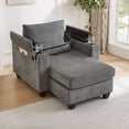 thumbnail image 1 of Convertible Chaise Lounge Chair with USB Ports, Single Sleeper Sofa with Phone Stand and Cup Holders, Corduroy Sofa Bed with Storage Armrests for Living Room, Grey, 1 of 9