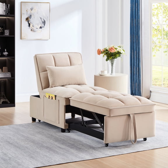 Convertible Chaise Lounge, Premium Velvet, High-density Sponge - Enhance Home Decor, Relaxing Spot