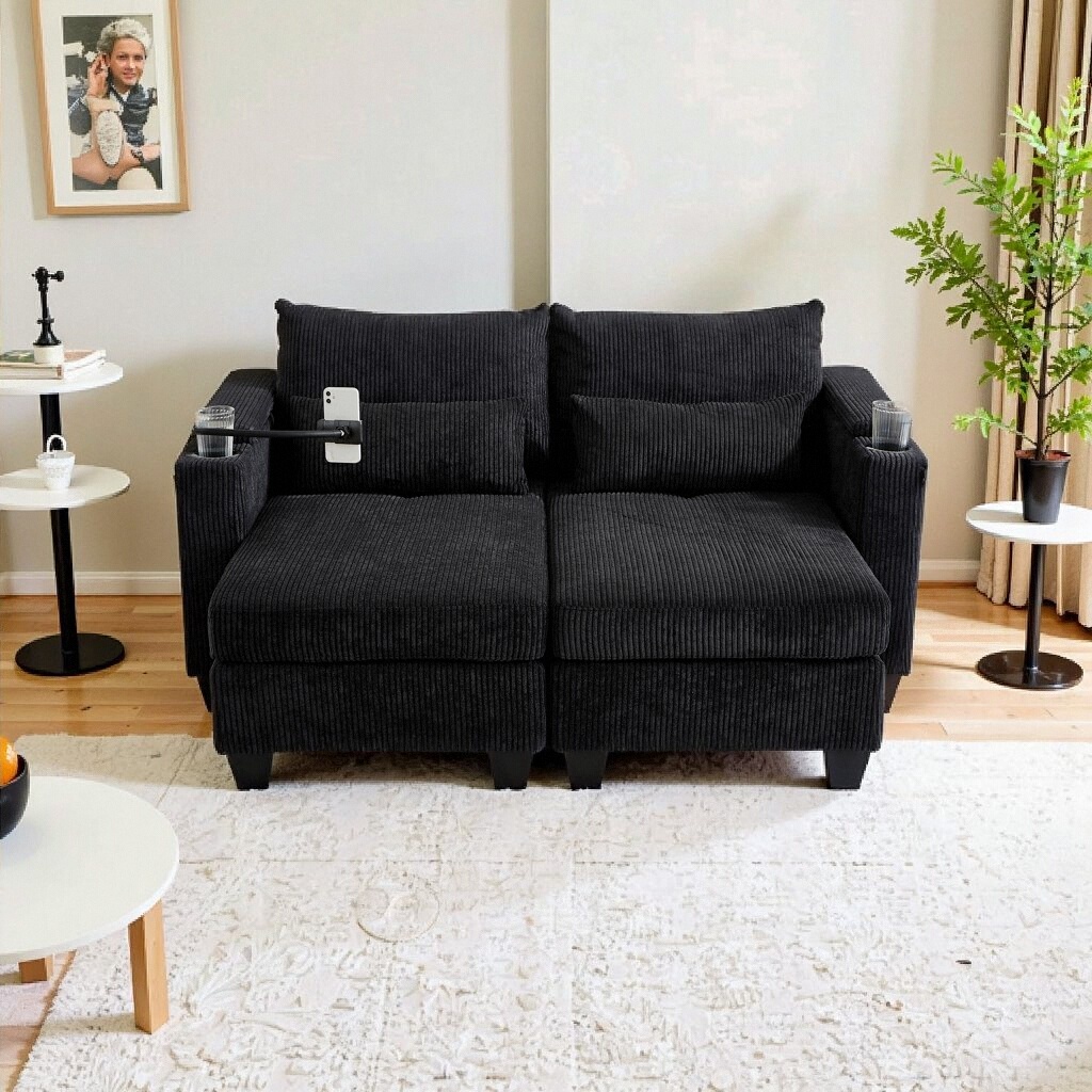 Convertible Chaise Lounge Sleeper Sofa - 63" Loveseat with USB Ports ...