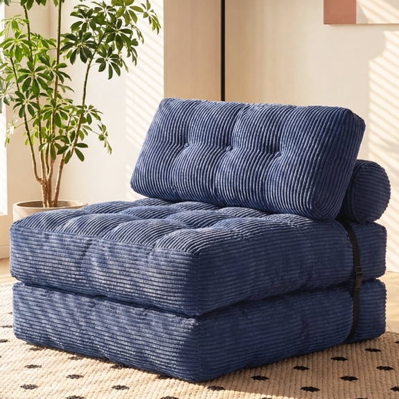 Convertible Corduroy Floor Sofa Bed, Foldable Sleeper Chair Lounger with Pillow for Small Spaces & Dorms