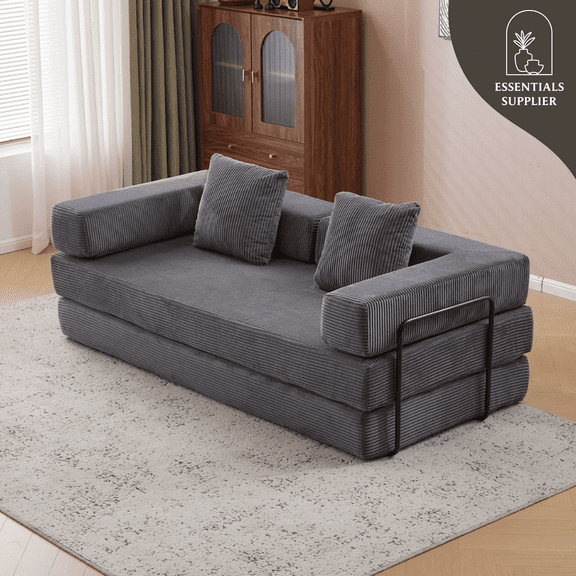 Convertible Corduroy Futon Sofa Bed Foldable Floor Couch with Sponge Padding