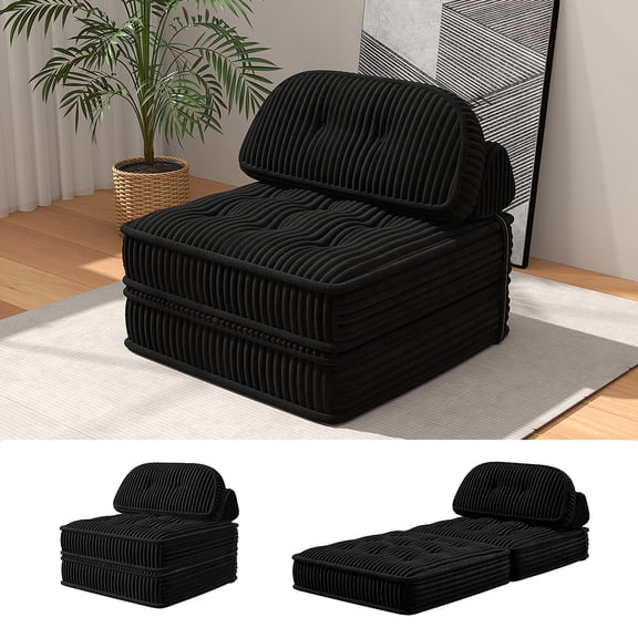Convertible Corduroy Lounge Chair, 2-in-1 Chair-to-Bed Sleeper with Full Foam Support & Arc Pillow, Tufted Upholstered Sofa Bed for Living Room Bedroom Studio