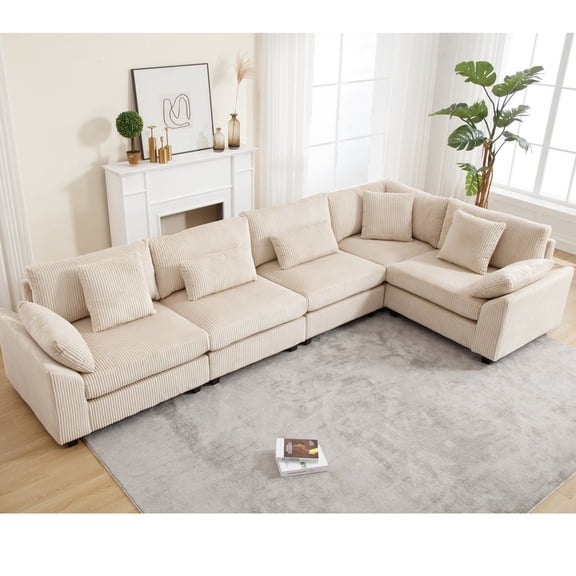 Convertible Corduroy Sofa Set, Fluffy Back Cushions / Ensure Comfortable Seating in Residence
