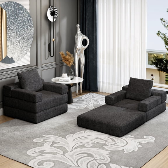 Convertible Dark Grey Folding Sofa, 32 lb Weight / Easy to Move Around