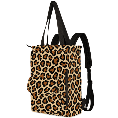 Convertible Daypack Laptop Backpack for Women Men Carry on Tote Bookbag for College Work Nurse Travel,Large Capacity Backpack Tote with Multi-pocket (Leopard Print)