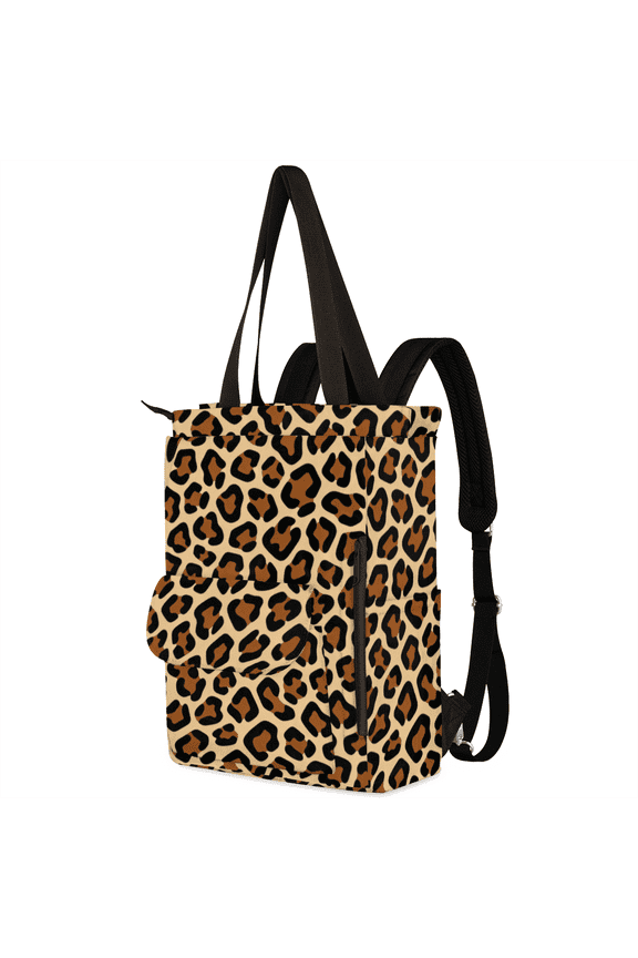 Convertible Daypack Laptop Backpack for Women Men Carry on Tote Bookbag for College Work Nurse Travel,Large Capacity Backpack Tote with Multi-pocket (Leopard Print)