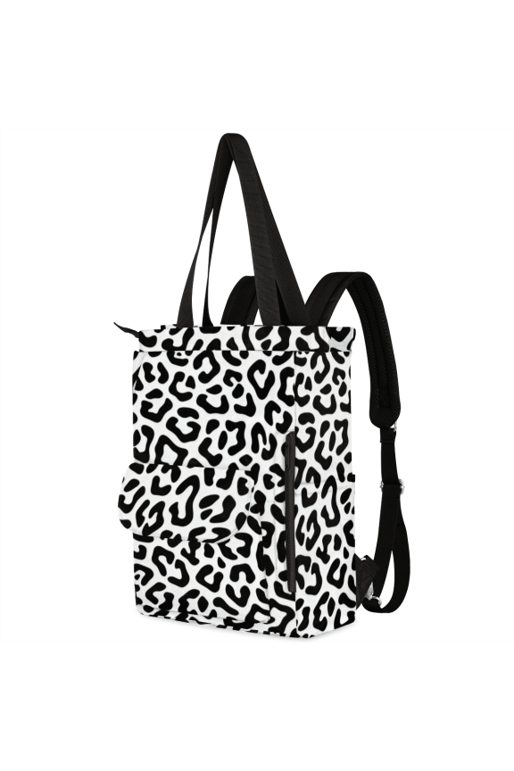 Convertible Daypack Laptop Backpack for Women Men Carry on Tote Bookbag for College Work Nurse Travel,Large Capacity Backpack Tote with Multi-pocket (white Leopard Print)