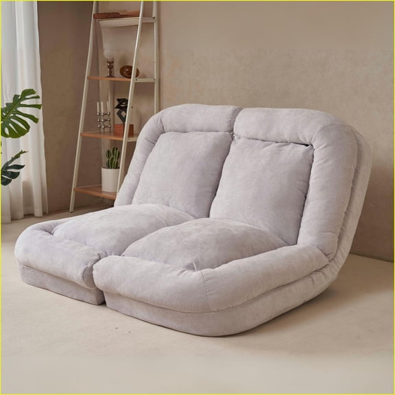 Convertible Fold-Out Double Sofa Bed - 18 Adjustable Positions for Adults | White | Seat Depth 63.78