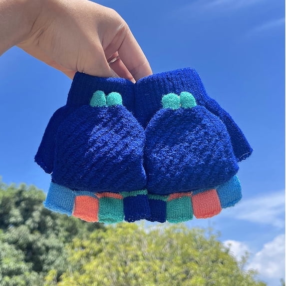 Convertible Fingerless Gloves Knit Glove with Mitten Cover for Kids aged 5-10Year