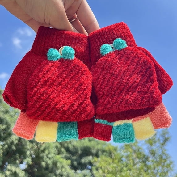Convertible Fingerless Gloves Knit Glove with Mitten Cover for Kids aged 5-10Year