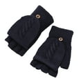 thumbnail image 1 of Convertible Fingerless Knitted Gloves for Women Flip Flap Cover Button Half Finger Mittens Warm Thermal Insulation Winter Cold Weather Texting Typing Office Work Use Women's Mittens Blue One Size, 1 of 4