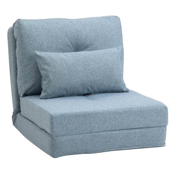 Convertible Flip Chair, Floor Lazy Sofa, Folding Upholstered Couch Bed with Adjustable Backrest, Metal Frame and Pillows for Living Room Bedroom, Blue