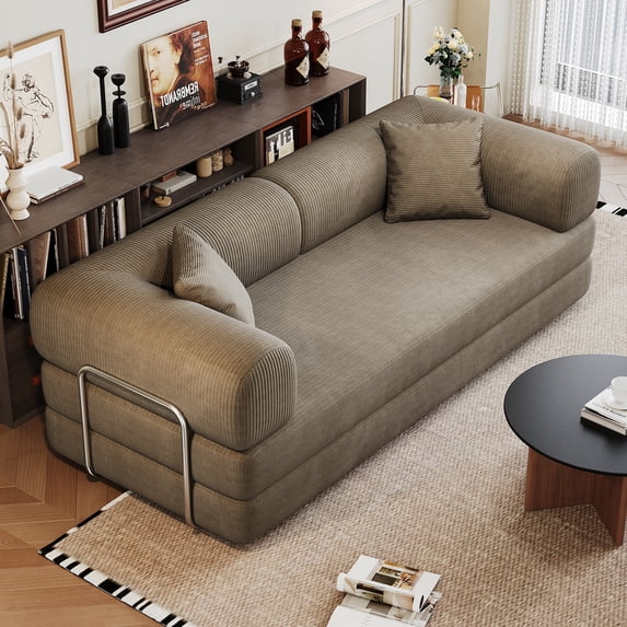Convertible Floor Sofa Bed, 78.8" Compression Futon Couch Sleeper with Pillow Back Support, Corduroy Fabric Modular Sectional Loveseat for Living Room, Bedroom, Apartment, Camel