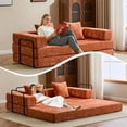 thumbnail image 1 of Convertible Floor Sofa Bed, Foldable Mattress Cloud Couch with Pillow Back & Armrest, Chenille Sleeper Sofa Bed with Fixed-Shape Frame, Compressed Couch for Living Room Bedroom,Orange, 1 of 10