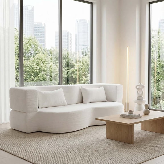 Convertible Floor Sofa Bed, Folding Sleeper Couch with Luxury Teddy Fabric & High Elastic Sponge, Multi-Functional Couch Bed for Living Room Bedroom Reading Napping Beige