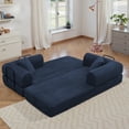 thumbnail image 1 of Convertible Floor Sofa Bed, Holaki 63" Foldable Compression Loveseat Lounge Sleeper Sofa with Pillow & Fixed-Shape Frame, Corduroy Folding Boneless Sofa Couch for Living Room, Small Space, Blue, 1 of 9