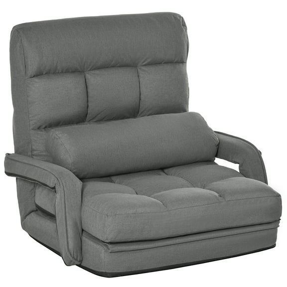 Convertible Floor Sofa Bed, Recliner Armchair Upholstered Sleeper Chair with Pillow for Living Room Bedroom Lounge, Grey