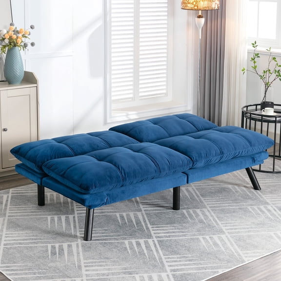 Convertible Folding Futon Sofa Bed 71‘’ Futons Couch with Adjustable Backrest Folding Sleeper Recliner for Efficient Home,Small Spaces, Living Room or Office, Blue