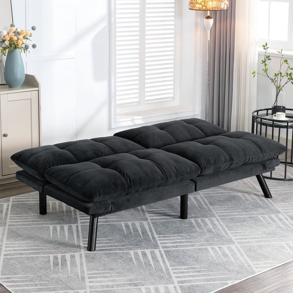 Convertible Folding Futon Sofa Bed 71‘’ Futons Couch with Adjustable Backrest Folding Sleeper Recliner for Efficient Home,Small Spaces, Living Room or Office, Black