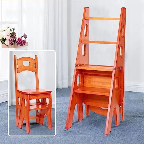 Convertible Folding Ladder Chair 3-in-1Multifunction Home Ladder Chair Solid Wood 4 Step Stool Display Ladder Counter Chair Library-Modern Foldable Step Stool with Seat (C)$$Furniture