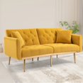 thumbnail image 1 of Convertible Folding Sofa Bed with 2 Pillows, Velvet Loveseat Sofa with Metal Legs & Adjustable Backrest, Accent Sofa Couch with Armrest, for Living Room, Office, Lounge, Mustard, 1 of 8