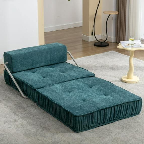 Convertible Folding Sofa Bed, Chenille Futon Chair with Removable Back Cushion, Modern Floor Sofa Sleeping Tri Fold Mattress Chair for Living Room Bedroom Office Apartment, Small Space, Green