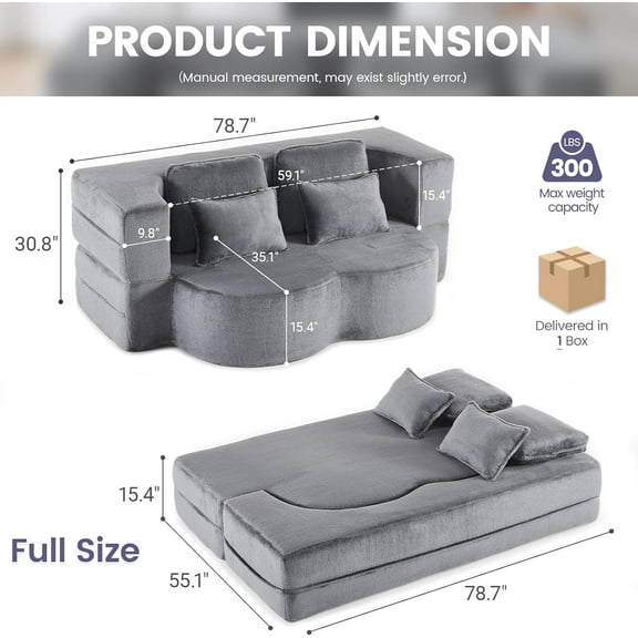 Convertible Folding Sofa Bed, Full Size Sleeper Couch with High-Density Foam, No Assembly Required
