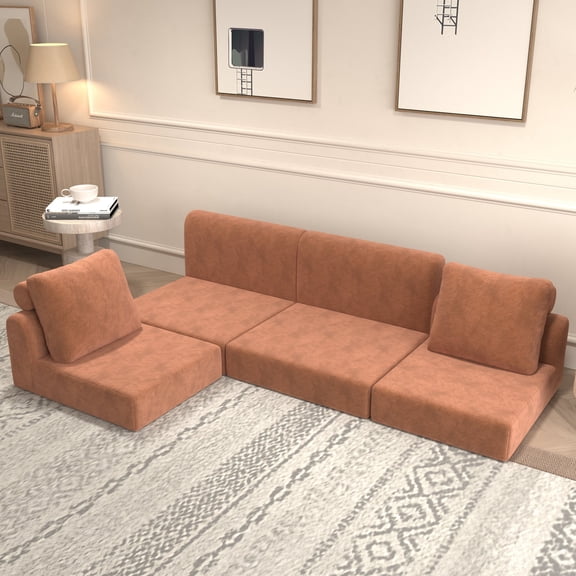 Convertible Folding Sofa Bed, Multi-Functional Sleeper Chair with Memory Foam and Back Support, Portable Futon Couch for Living Room, Bedroom, or Small Spaces (Orange)