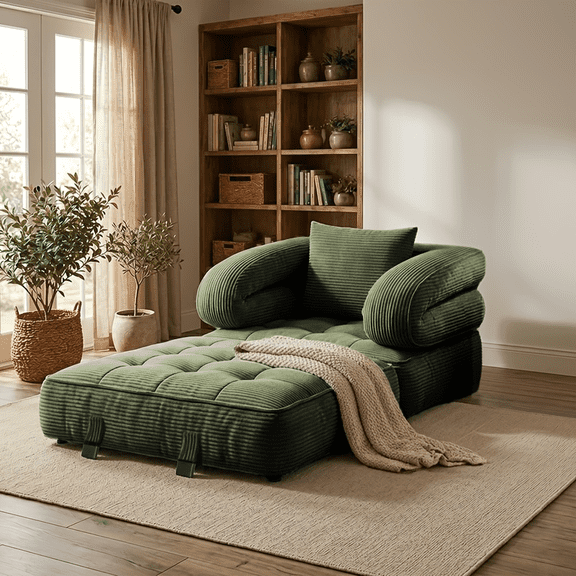 Convertible Folding Sofa Bed with Pillow, Boneless Floor Futon Couch, 3-in-1 Cloud Shaped Corduroy Upholstered Deep Seat Sleeper, No Assembly Required, Comfy Lounge Chair for Living Room, Bedroom, Ap