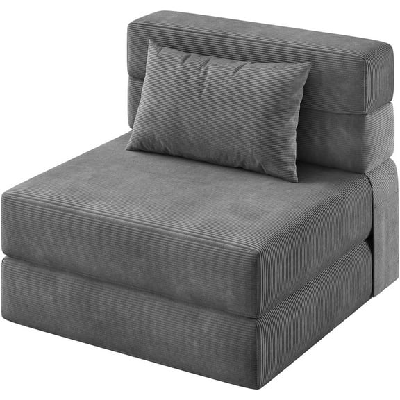 Convertible Folding Sofa Bed, Sleeper Chair Bed with Pillow, Portable Lazy Floor Sofa Lounger, Memory Foam Fold Out Sofa Bed Couch for Living Room, Bedroom, Apartment, Dorm, Office, Single, Dark Grey