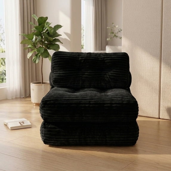 Convertible Folding Sofa Bed with Back Support, Portable Chair for Living Room Bedroom, Black