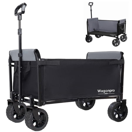 Convertible Folding Wagon with 5×2" Wheels, Side Opening & Dog Leash, 220lbs Capacity, Black
