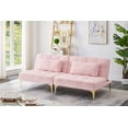 thumbnail image 1 of Convertible Futon 2-Seat Sofa Bed with Adjustable Backrest and Gold Metal Legs, Reclining Teddy Fabric Futon Loveseat Couch with Pillow for Dorm Room Living Room, Pink, 1 of 7