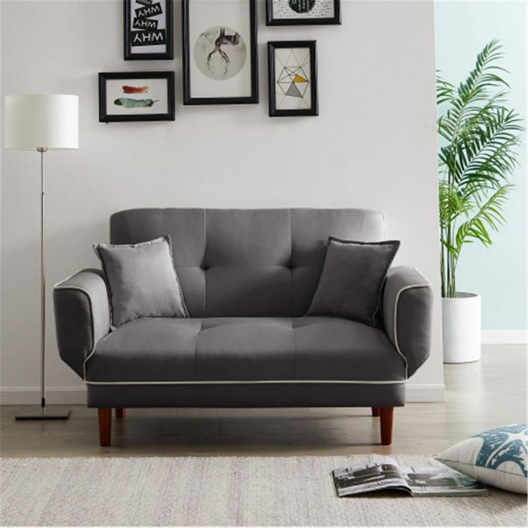 97 Grey Woven Linen Loose Pillow Back Sofa With Throw Pillows