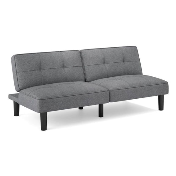 Convertible Futon Sofa Bed, 6-Position Adjustable Sleeper Sofa with Linen Fabric, Gray Modern Couch for Living Room, Guest Room - 64 Inch