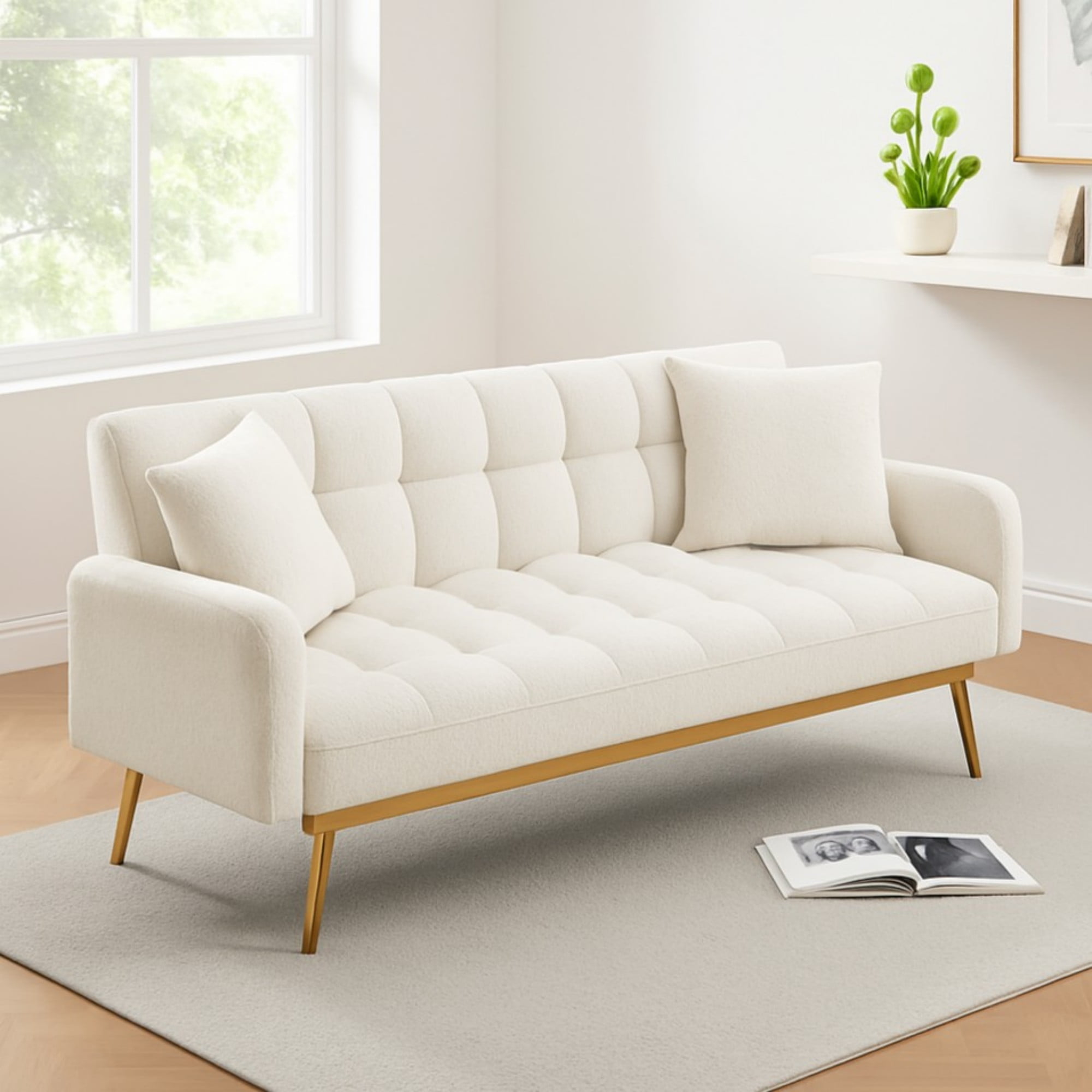 Convertible Futon Sofa Bed,69 Inch Modern Teddy Loveseat Sofa Couch — free download