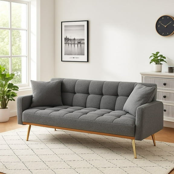 Convertible Futon Sofa Bed,69 Inch Modern Teddy Loveseat Sofa Couch with Adjustable Backrest for Small Space,Living Room,Gray