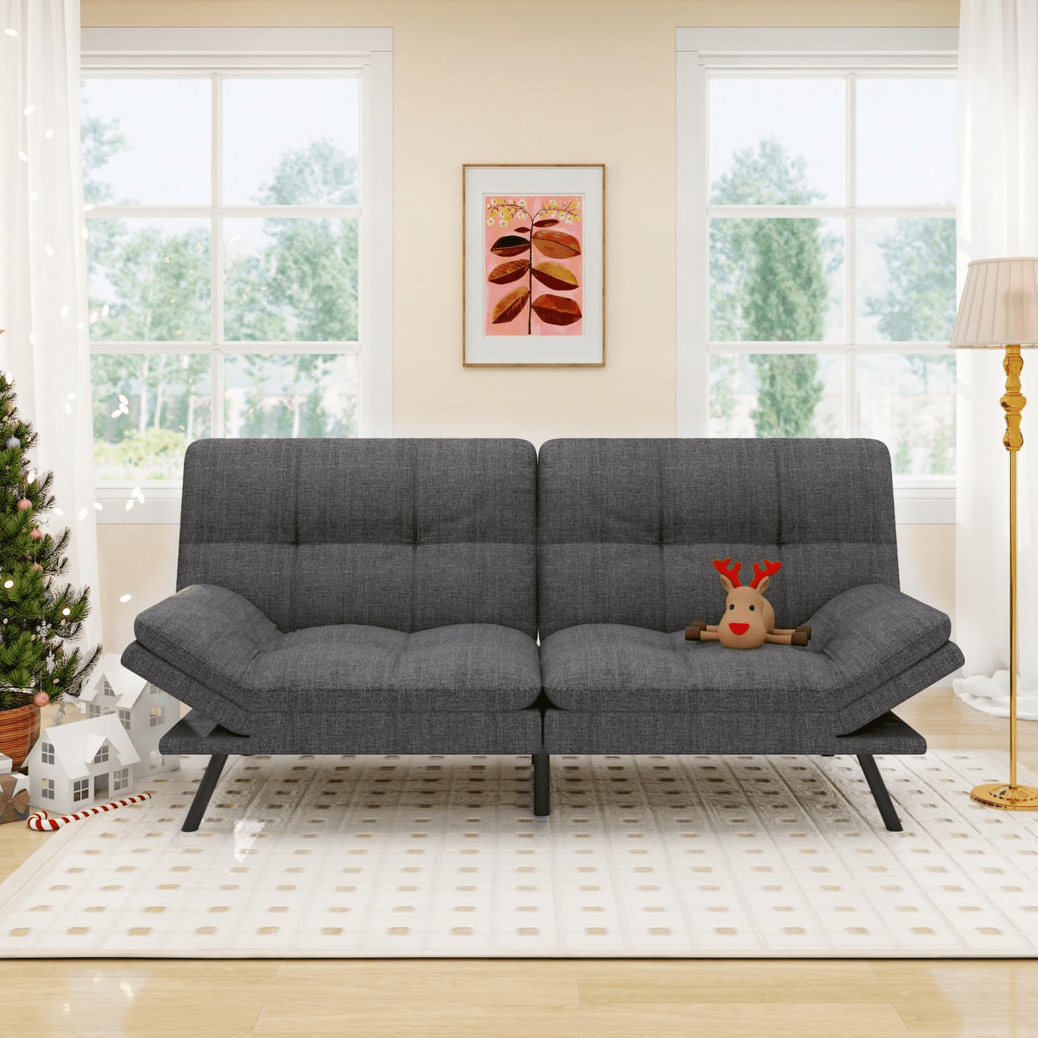 Convertible Futon Sofa Bed 71" Memory Foam Futon Couch Loveseat Sleeper ...