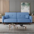 thumbnail image 1 of Convertible Futon Sofa Bed, 75 Inch Linen Tufted Upholstered Accent Sofa with Adjustable Backrest and Wood Legs, Modern Variable Sofa Bed with Armrest, Folding Sofa Bed, for Compact Space, Blue, 1 of 7