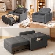 Sleeper Sofa Chair, Asofer 3 in 1 Convertible Futon Couch, Recliner Bed & Adjustable Backrest for Small Space, Dark Gray