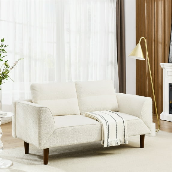 Convertible Futon Sofa Bed, Comfy Loveseat Sleeper Sofa with Adjustable Armrest, 2 Seater Loveseat with Strengthen Wood, Thick Padded Cushion, Sleeper Couch for Living Room, Bedroom