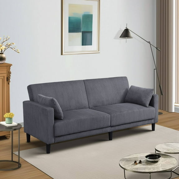 Convertible Futon Sofa Bed, Corduroy Futon Couch, Adjustable Recliner Sleeper Sofa Bed Comfy Loveseat Couches for Living Room, Grey