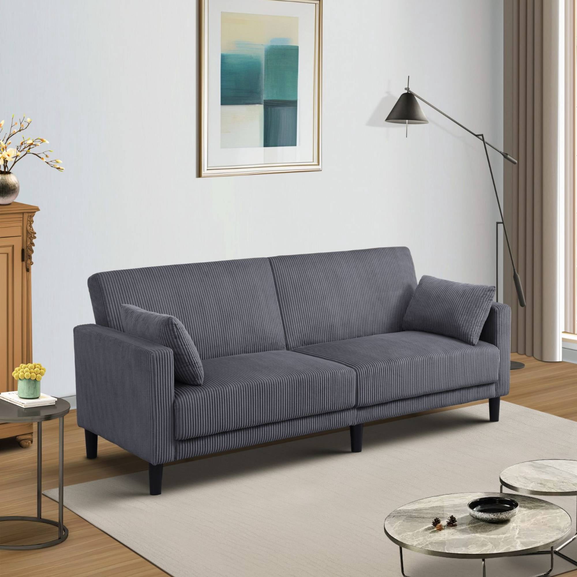 Convertible Futon Sofa Bed, Corduroy Futon Couch with Adjustable Backrest Comfy Loveseat Couches for Living Room, Grey