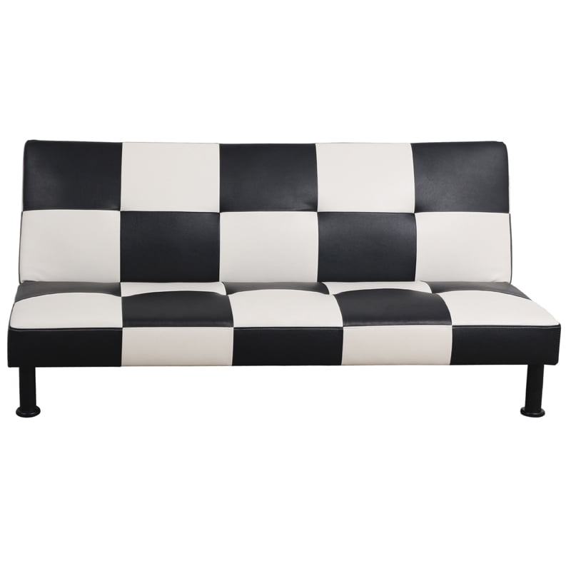 Convertible Futon Sofa Bed Faxu Leather Folding Futon Loveseat Adjustable Sleeper Sofa Couch for Living Room Small Apartment,White and Black