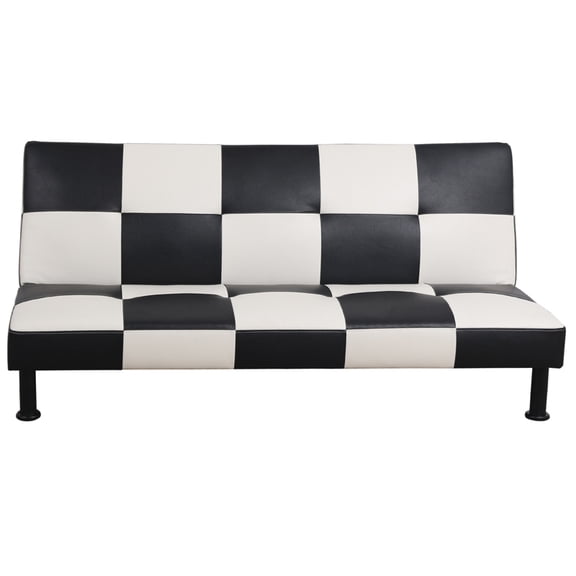 Convertible Futon Sofa Bed Faxu Leather Folding Futon Loveseat Adjustable Sleeper Sofa Couch for Living Room Small Apartment,White and Black