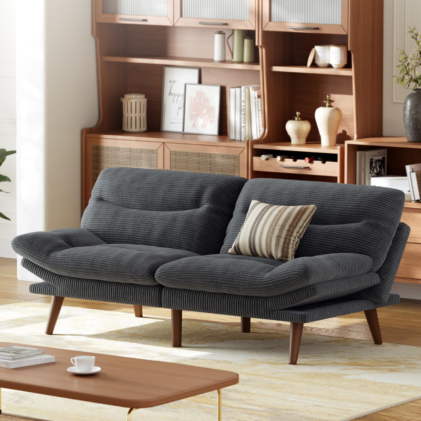 Convertible Futon Sofa Bed,Grey Futon with Adjustable Backrest ...