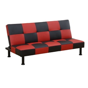 Convertible Futon Sofa Bed Leather Loveseat Adjustable Sleeper Sofa Couch for Living Room Small Apartment,Red