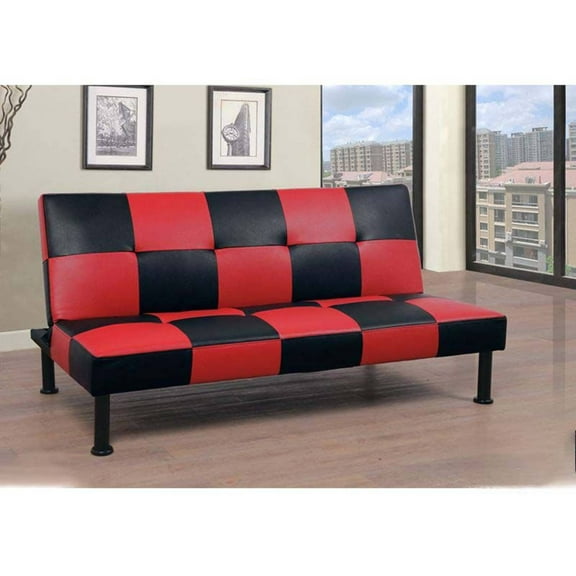 Convertible Futon Sofa Bed Linen Loveseat Adjustable Sleeper Sofa Couch for Living Room Small Apartment,Red and Black