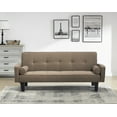 thumbnail image 1 of Convertible Futon Sofa Bed, Linen Reclining Sofa Couch with Adjustable Backrest, Removable Armrests, 2 Throw Pillows, Wooden Legs, Sleeper Sofa for Living Room, Apartment, Office, Brown, 1 of 8