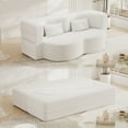 thumbnail image 1 of Convertible Futon Sofa Bed,Modern Floor Sofa with 2 Pillows,Teddy Fabric Foam-Filled Sleeper Sofa Bed,15" Full Size Folding Mattress for Living Room,Guest Bed,Playroom,White, 1 of 9